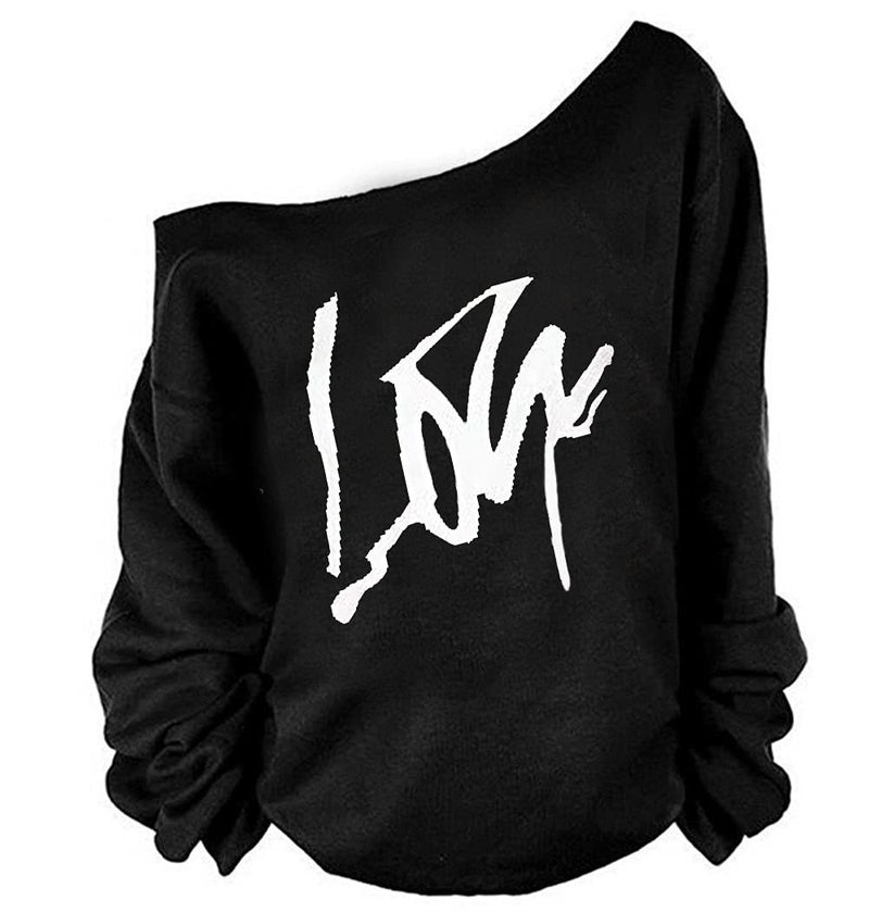 MAGICMK 80s Outfit for Women,Off Shoulder Long Sleeve,80s Outfit Sweatshirt Slouchy Printed Neon Long Tunics Top for Party(XL) - Image 1